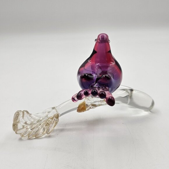 Murano Hand Blown Art Glass Bird Sculpture on Gold Fleck Branch Figurine 3.50 in - Picture 7 of 13